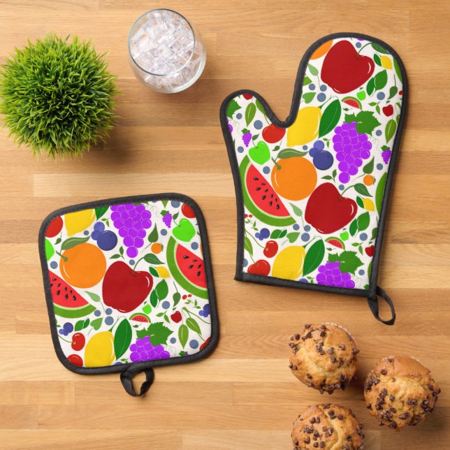 Colourful Summer Fruits  Oven Mitt & Pot Holder Set (Top Down)