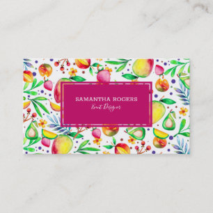 Colourful summer fruits pattern white and purple business card