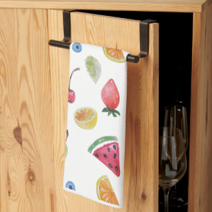 colourful summer fruits tea towel