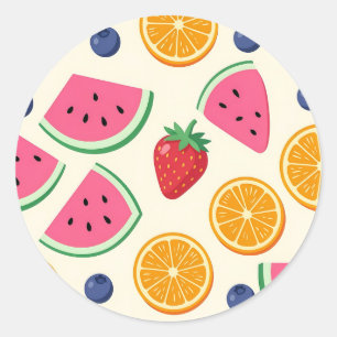 Colourful Summer Fruits Watermelon Orange Classic Round Sticker