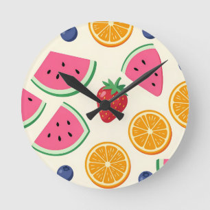 Colourful Summer Fruits Watermelon Orange Round Clock