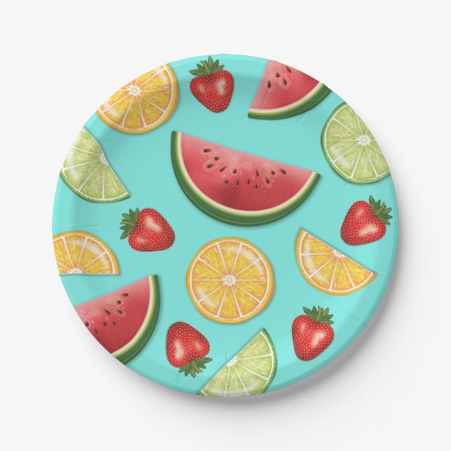 Colourful Summer Fruits Watermelon Strawberry Lime Paper Plate (Front)