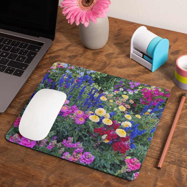 Colourful Summer Garden Floral Mouse Pad (In Situ)