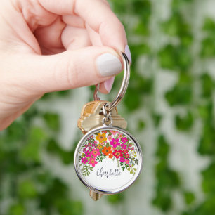 Colourful Summer Garden Flowers Custom Name  Key Ring