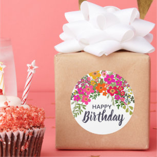 Colourful Summer Garden Flowers Happy Birthday Classic Round Sticker