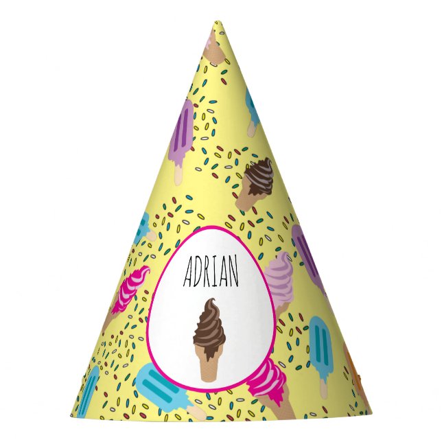 Colourful Summer Ice Cream Ice Pops Kids Birthday Party Hat (Front)