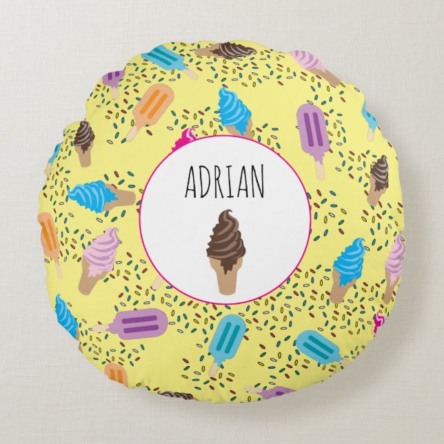 Colourful Summer Ice Cream Ice Pops Pattern Round Cushion (Front)