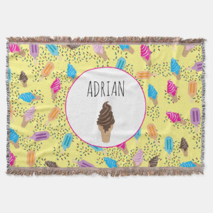 Colourful Summer Ice Cream Ice Pops Pattern Throw Blanket
