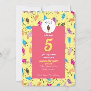 Colourful Summer Ice Cream Pattern Birthday Invitation
