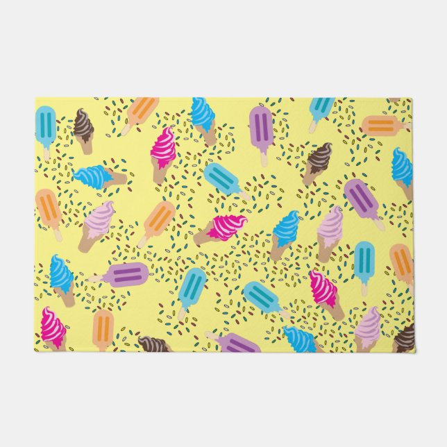Colourful Summer Ice Cream Pattern Doormat (Front)