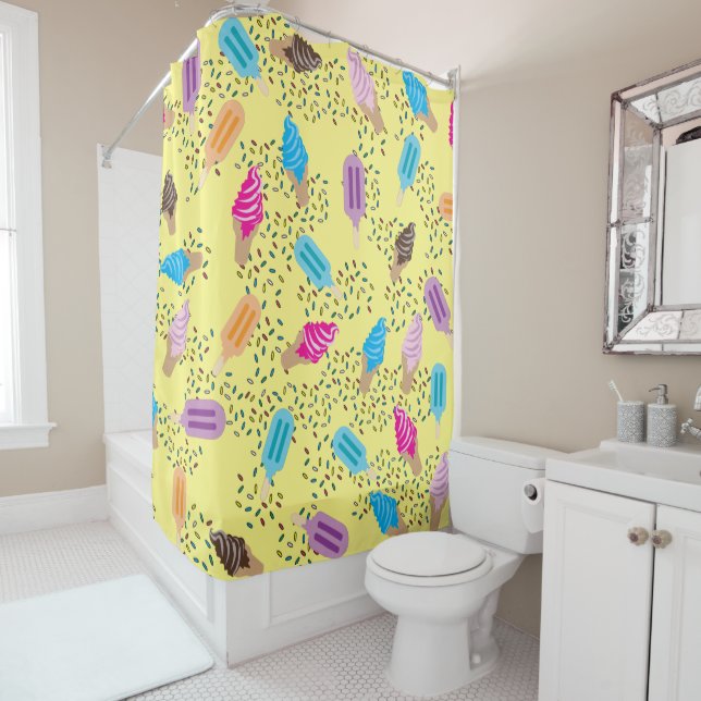 Colourful Summer Ice Cream Pattern Shower Curtain (In Situ)
