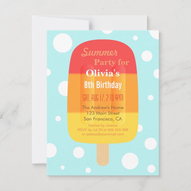 Colourful Summer Lolly Popsicle Ice Cream Party Invitation (Front)