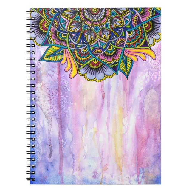 Colourful Summer Mandala w/ Watercolor Backdrop Notebook (Front)