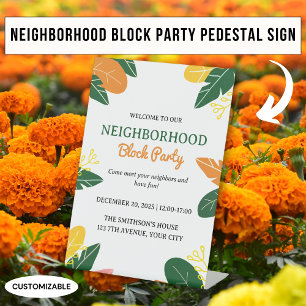 Colourful Summer Neighbourhood Block Party Pedestal Sign