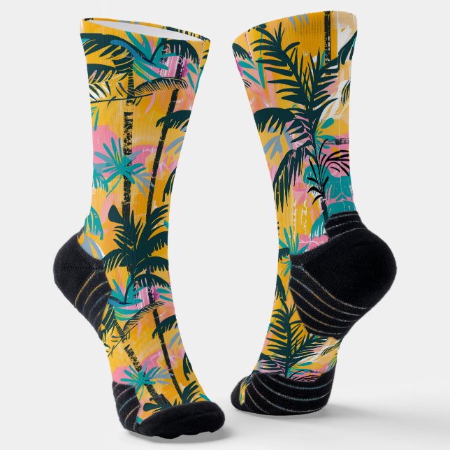 Colourful Summer Palm Tree Pattern Socks (Angled)