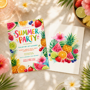 Colourful Summer Party Tropical Fruit Fun Invitation