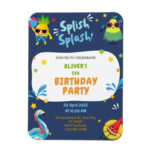 Colourful Summer Pool Birthday Party Invitation Magnet