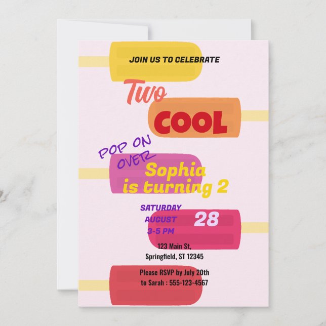 Colourful Summer Popsicle Birthday Invitation (Front)