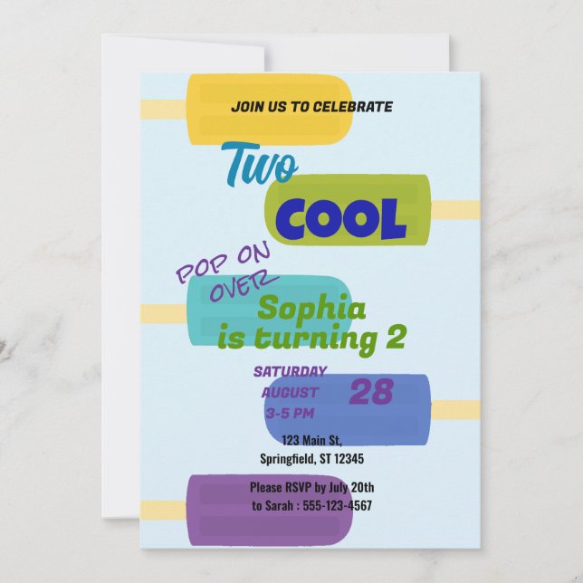 Colourful Summer Popsicle Birthday Invitation (Front)