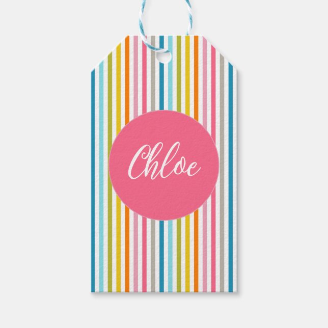 Colourful Summer Rainbow Stripes Gift Tags (Front)