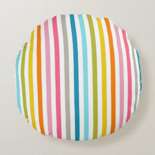 Colourful Summer Rainbow Stripes Round Cushion