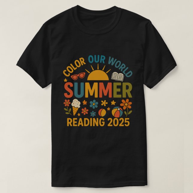 Colourful Summer Reading 2025 Fun T-Shirt (Design Front)
