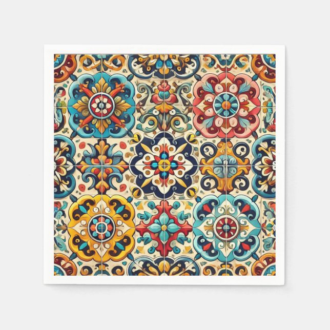 Colourful Summer Red, Yellow and Blue Fiesta Napkin (Front)