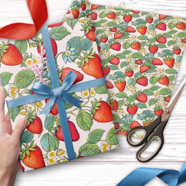 Colourful Summer Strawberries Pattern Wrapping Paper (Wrapping paper featuring a colorful pattern with strawberries)