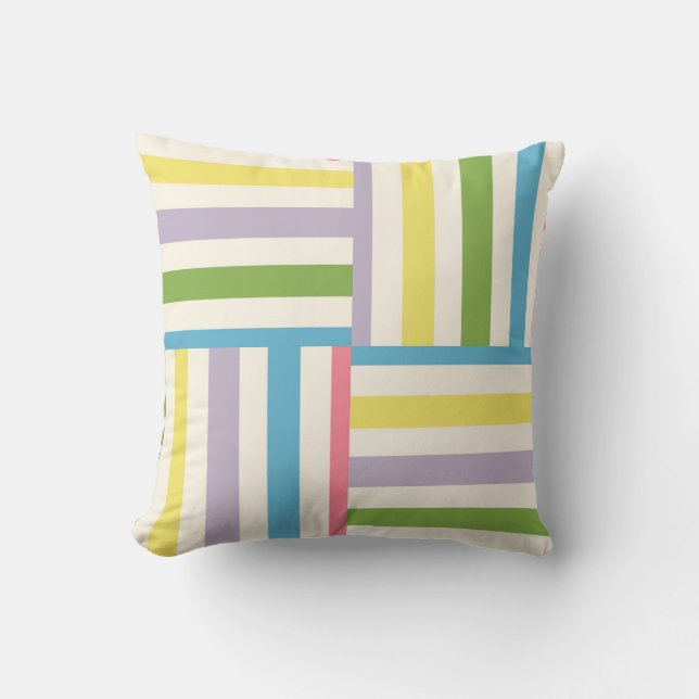 Colourful summer striped blocks pattern cushion (Front)