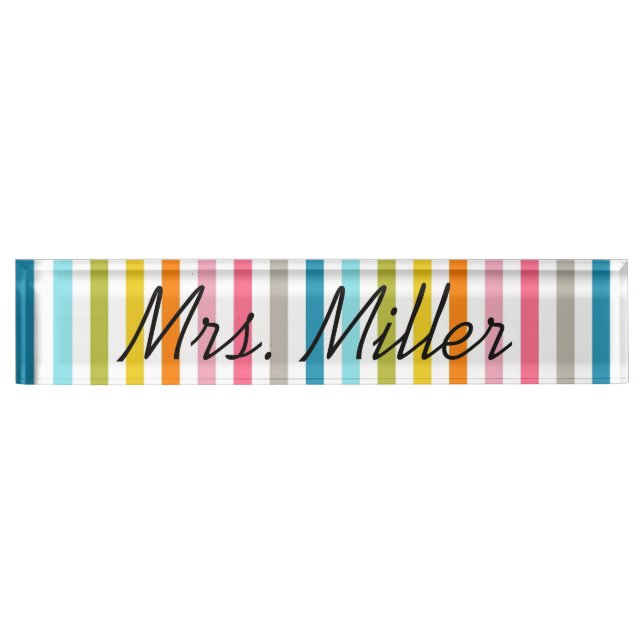 Colourful Summer Stripes Desk Nameplate (Front)