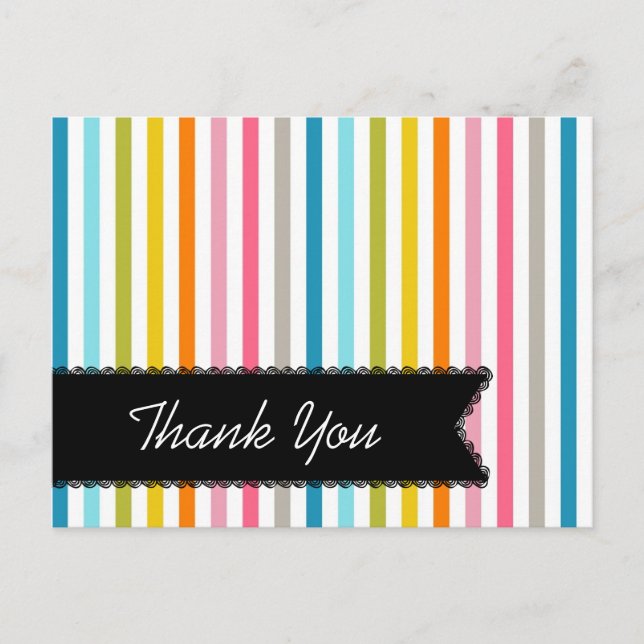 Colourful Summer Stripes Thank You Postcard (Front)