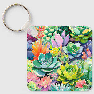 Colourful Summer Succulent Botanical Garden Key Ring