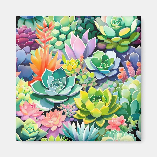 Colourful Summer Succulent Botanical Garden Magnet (Front)