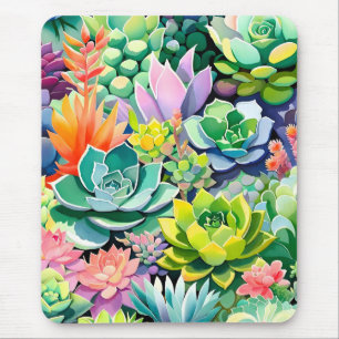 Colourful Summer Succulent Botanical Garden Mouse Pad