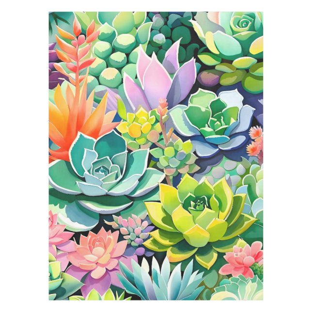 Colourful Summer Succulent Botanical Garden Tablecloth (Front)