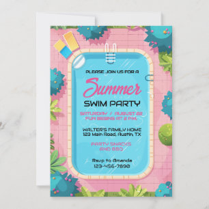 Colourful Summer Swim Party Invitation