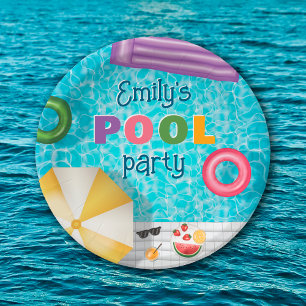 Colourful Summer Swimming Pool Party Paper Plate