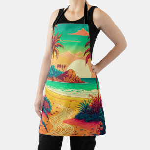 Colourful Summer Tropical Beach Landscape Artwork  Apron