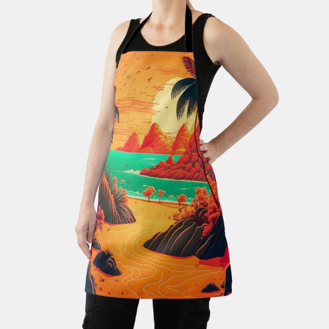 Colourful Summer Tropical Beach Landscape Artwork  Apron (Insitu)