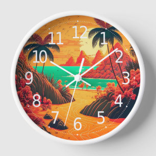 Colourful Summer Tropical Beach Landscape Artwork  Clock