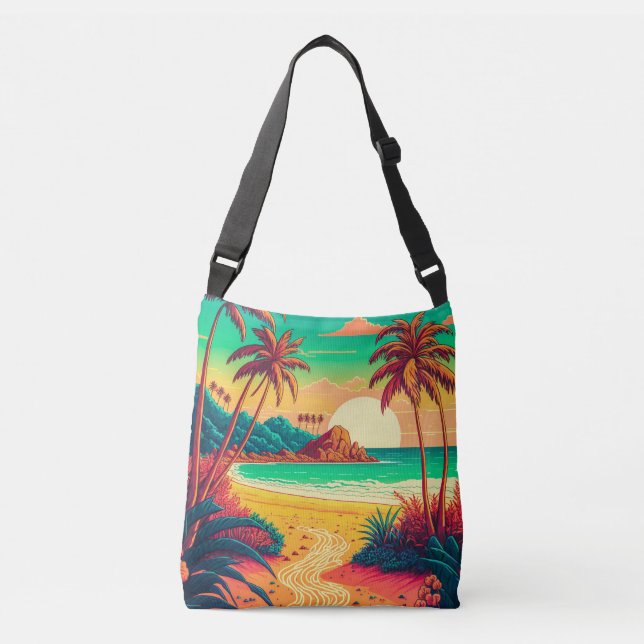 Colourful Summer Tropical Beach Landscape Artwork  Crossbody Bag (Front)
