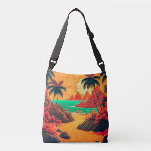 Colourful Summer Tropical Beach Landscape Artwork Crossbody Bag