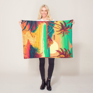 Colourful Summer Tropical Beach Landscape Artwork  Fleece Blanket