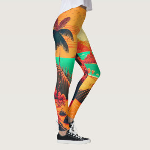 Colourful Summer Tropical Beach Landscape Artwork Leggings
