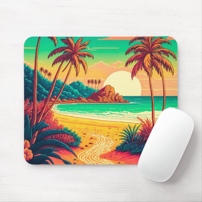 Colourful Summer Tropical Beach Landscape Artwork  Mouse Pad (With Mouse)