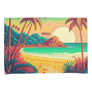 Colourful Summer Tropical Beach Landscape Artwork  Pillowcase