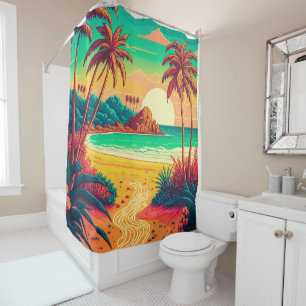 Colourful Summer Tropical Beach Landscape Artwork  Shower Curtain