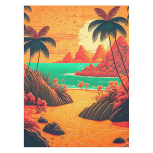 Colourful Summer Tropical Beach Landscape Artwork  Tablecloth