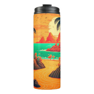 Colourful Summer Tropical Beach Landscape Artwork  Thermal Tumbler