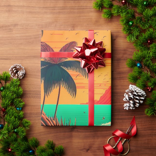 Colourful Summer Tropical Beach Landscape Artwork  Wrapping Paper (Holiday Gift)